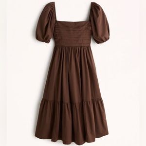 Abercrombie Ruched Puff Sleeve Poplin Midi Dress
